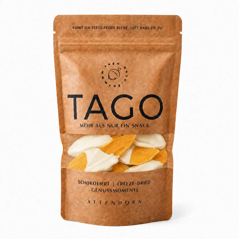 TAGO Mango Strips gedippt in Weiße Schokolade
